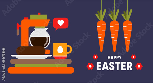 Two illustrations depicting moments from the Easter celebration, vector illustration