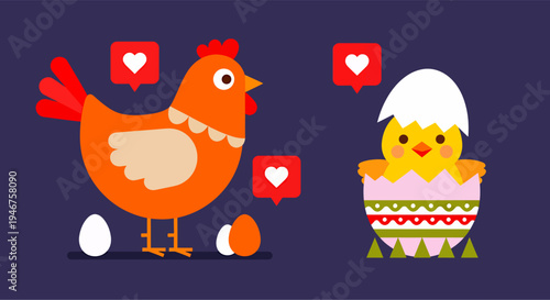 Two illustrations depicting moments from the Easter celebration, vector illustration