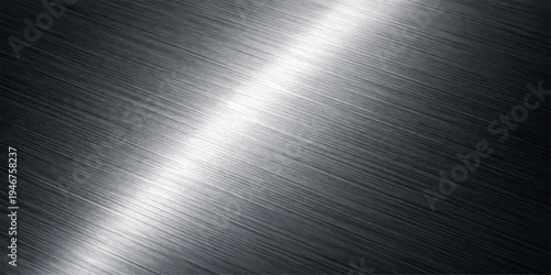 Polished silver stainless steel plate with a brushed metal texture featuring a shiny industrial aluminum surface design and light gray metallic reflections on a textured material sheet
