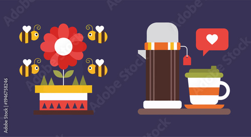 Two illustrations depicting moments from the Easter celebration, vector illustration