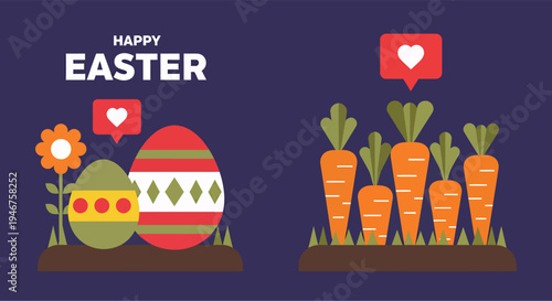 Two illustrations depicting moments from the Easter celebration, vector illustration