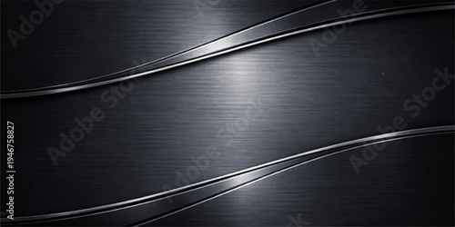 Dark metallic background with curved lines vector