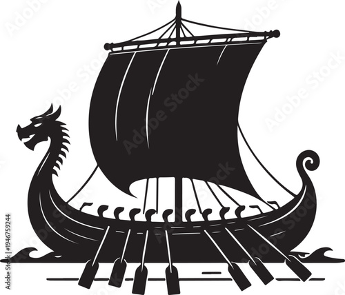 A classic depiction of a viking longship sailing on calm waters with a dragon figurehead Vector