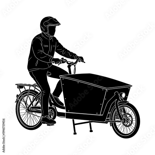 Delivery person riding a cargo bike with large box attachment