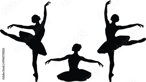 Silhouette ballet dancers arabesque, tutu, elegance, performance, choreography, artistic movement, dance, fitness, sport, training, posture