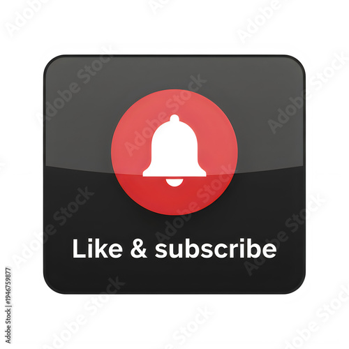 Red notification bell icon with like and subscribe button for social media engagement and digital marketing
