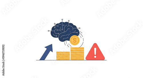Business finance icons set with brain and warning signs