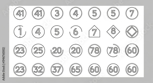 Collection of Circular Number Stamps with Various Digits.