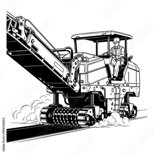 An operator controlling a road paving machine in action on a construction site.