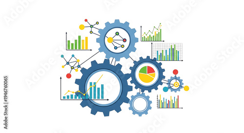 Infographic elements with gears and charts