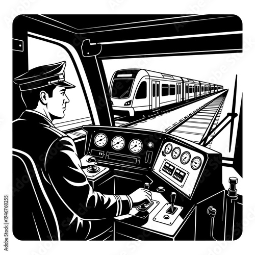 Train conductor operating controls in the cockpit of a modern rail vehicle.