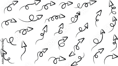 A collection of hand drawn arrows on a white background