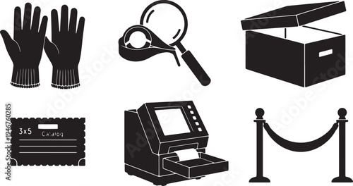 Black Solid Archival Supply Silhouettes Set of Six on White Background