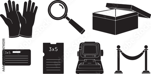 Black Solid Archival Supply Silhouettes Set of Six on White Background