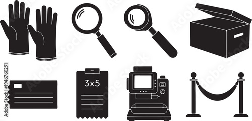 Black Solid Archival Supply Silhouettes Set of Six on White Background