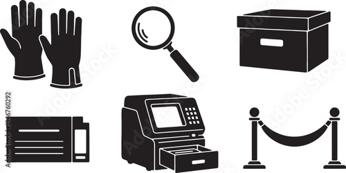 Black Solid Archival Supply Silhouettes Set of Six on White Background