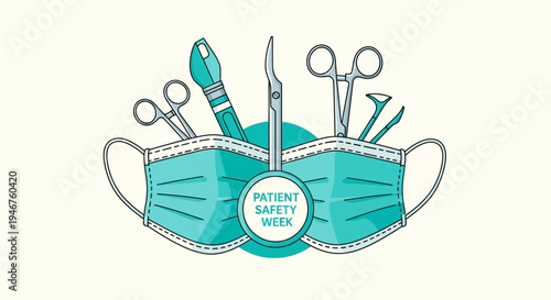 Medical Instruments and Protective Mask for Patient Safety Week Illustration