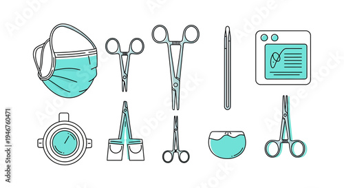 Medical Instruments and Supplies with Mask Illustration for Healthcare and Surgical Concepts