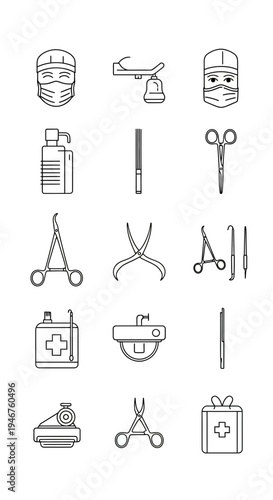 Medical Instruments and Surgical Tools Collection, Minimalist Vector Icons for Healthcare Design