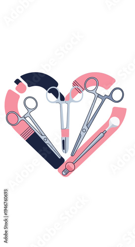Medical Instruments Arranged in Heart Shape, Illustrating Health, Care, and Wellness Concept