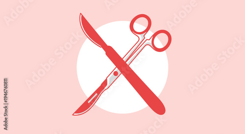 Medical Instruments Illustration Featuring Scalpel and Surgical Scissors, Ready for Creative Use
