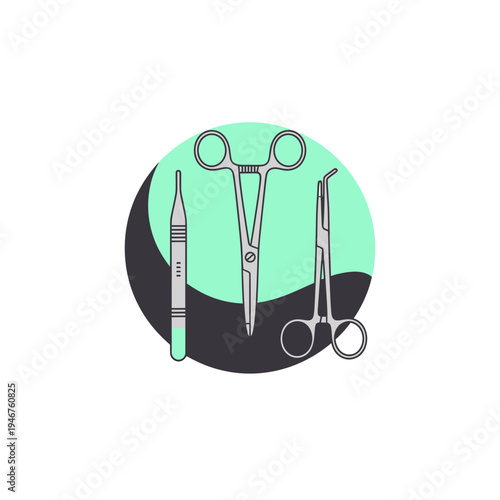 Medical Instruments Illustration Featuring Scalpel, Forceps, and Scissors with a Minimalist Design