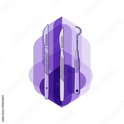Medical Instruments Illustration Featuring Scalpels And Surgical Tools For Healthcare Applications