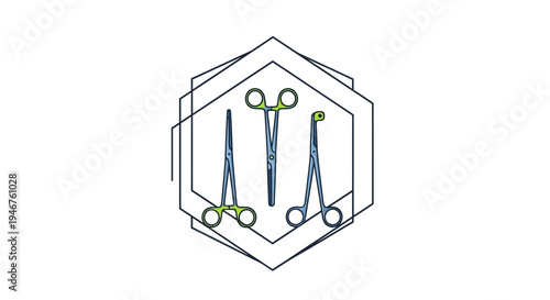 Medical Instruments Displayed Inside Geometric Frame Showing Surgical Tools Isolated Design