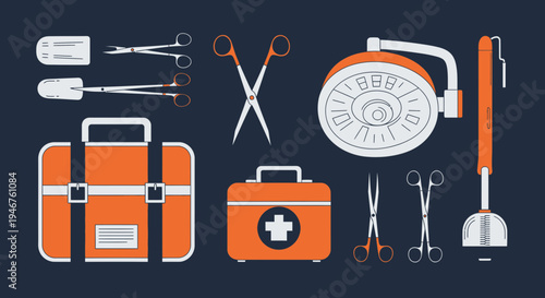 Medical Instruments Illustration Representing Surgery And Health With Orange And White Elements