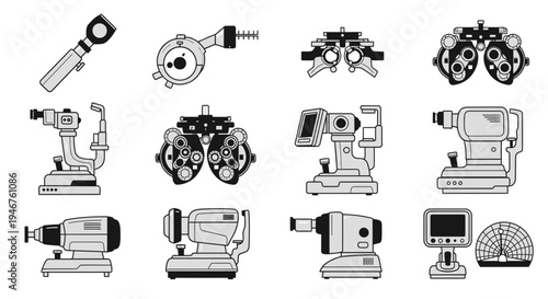 Medical Instruments for Eye Examination Illustrated In Modern Minimalist Style