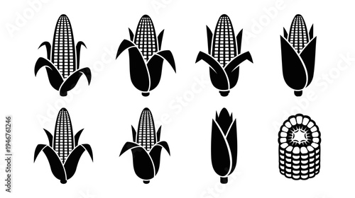 Illustration of Black corn icons on white background