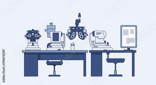 Medical Instruments Illustrating An Optometrist's Office In Professional Style