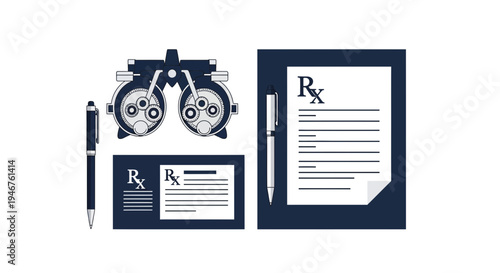 Medical Instruments Illustrating Vision Care: Prescription, Glasses, and Pen Essentials