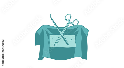 Medical Instruments Illustrative Depiction for Surgery, With Surgical Cloth and Utensils