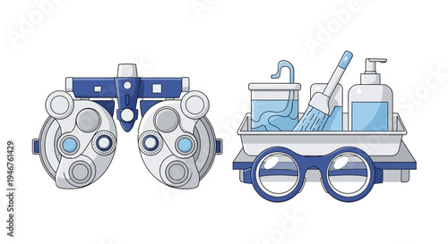 Medical Instruments Illustrative Composition: Eye Exam Tools and Sanitary Supplies Visualization