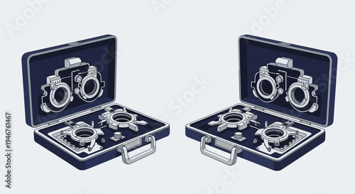 Medical Instruments Illustrative Design: Optical Tools in Professional Cases on Display