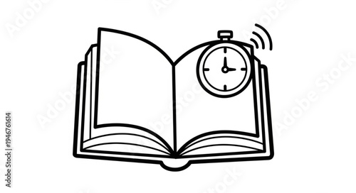 Open book with a stopwatch indicating time for reading.