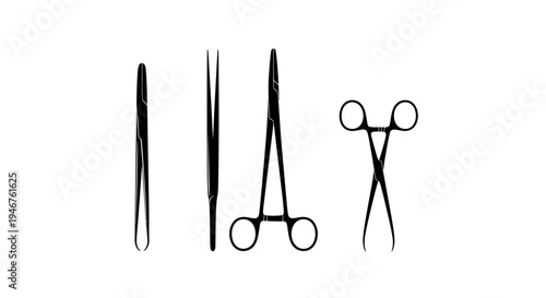 Medical Instruments Silhouettes Depicting Surgical Tools Against A Pure White Backdrop