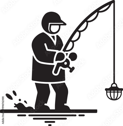 Vector illustration of man fishing with large fish