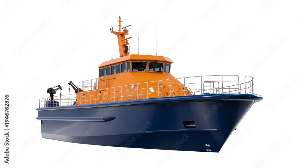Fototapeta premium Isolated robust marine pilot boat or search and rescue vessel for maritime operations