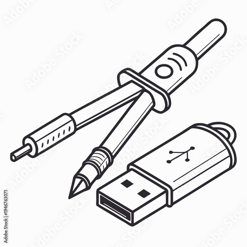 Minimal USB Type-C connector micro vector icon with rounded symmetrical metal plug head and slim compact body, precision geometric alignment, modern flat technology device symbol.