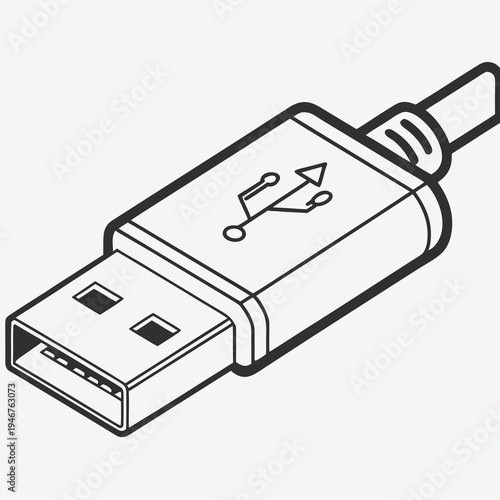 Minimal USB Type-C connector micro vector icon with rounded symmetrical metal plug head and slim compact body, precision geometric alignment, modern flat technology device symbol.