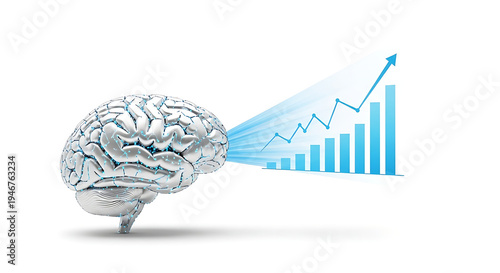 Brain with blue graph and chart, business concept, growth mindset