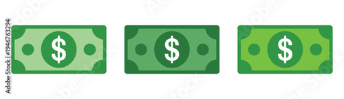 Green American dollar bill flat icon, finance and financial infographic element, money symbol for apps and websites, vector illustration for web design, banking, and digital finance.