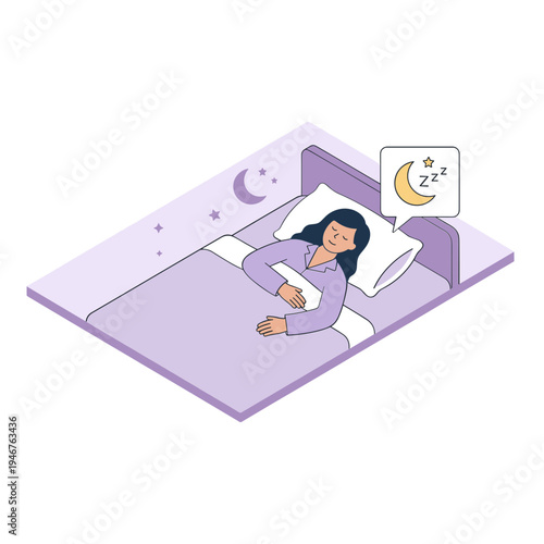 Woman sleeping peacefully in bed at night with dream bubble
