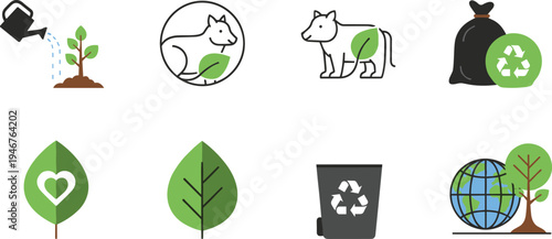 Environmental Conservation Vector Illustration Showing Recycling Wildlife and Sustainable Agriculture