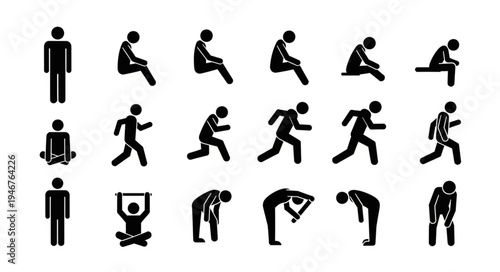 Collection of stick figure icons representing various human poses and actions.