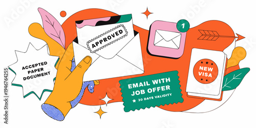 Hand holding opened envelope with approved announcement with message notification for business design needs