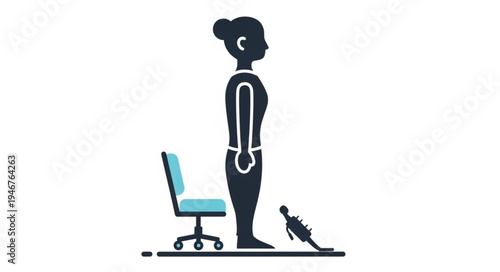 Woman standing next to office chair and floor mat.