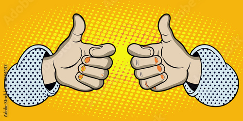 A vector illustration showing a hand with thumb up and down gestures serves as a positive sign and symbol of success or business agreement